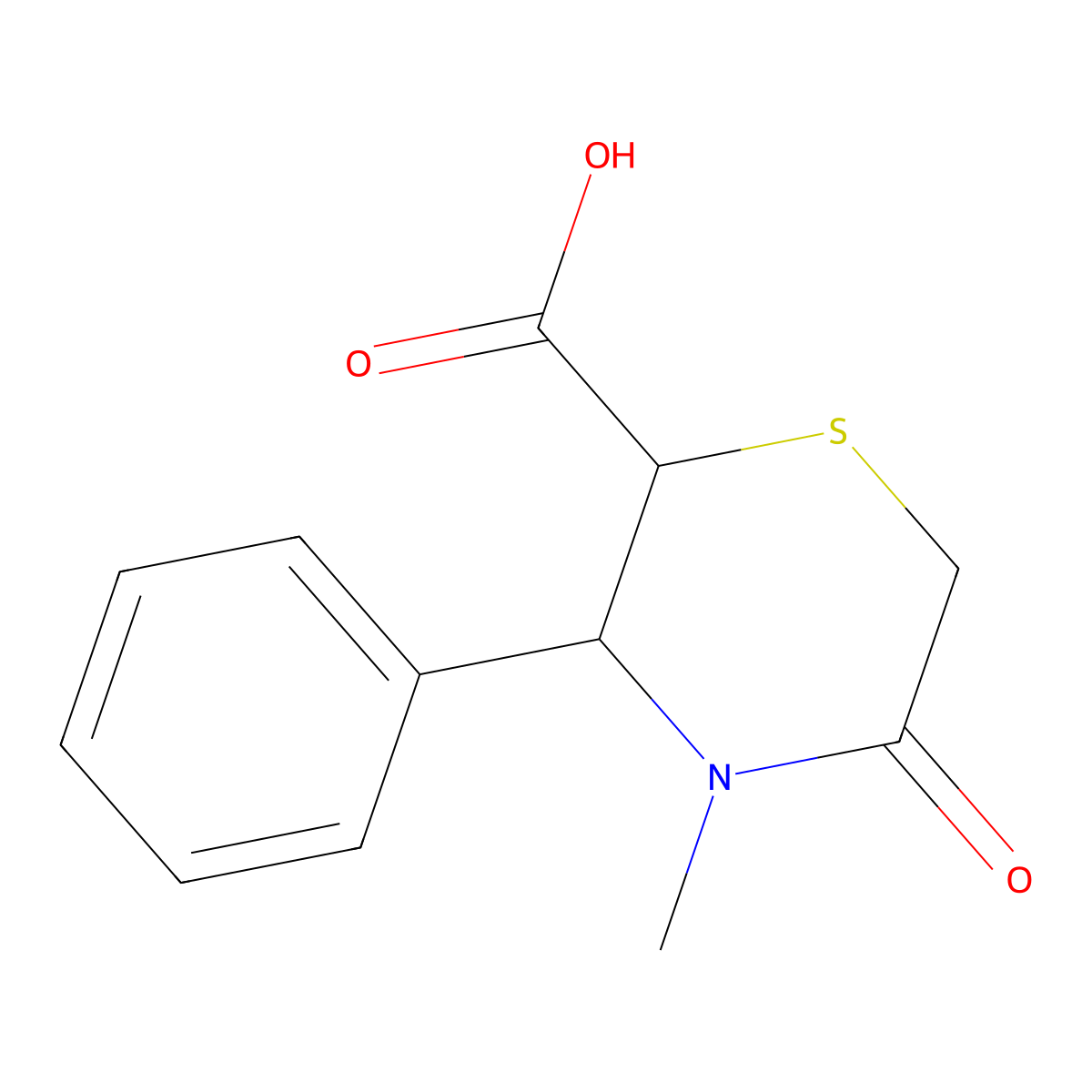 (2S,3R)-4-methyl-5-oxo-3-phenylthiomorpholine-2-carboxylic acid molecular structure, CAS 2309214-54-6