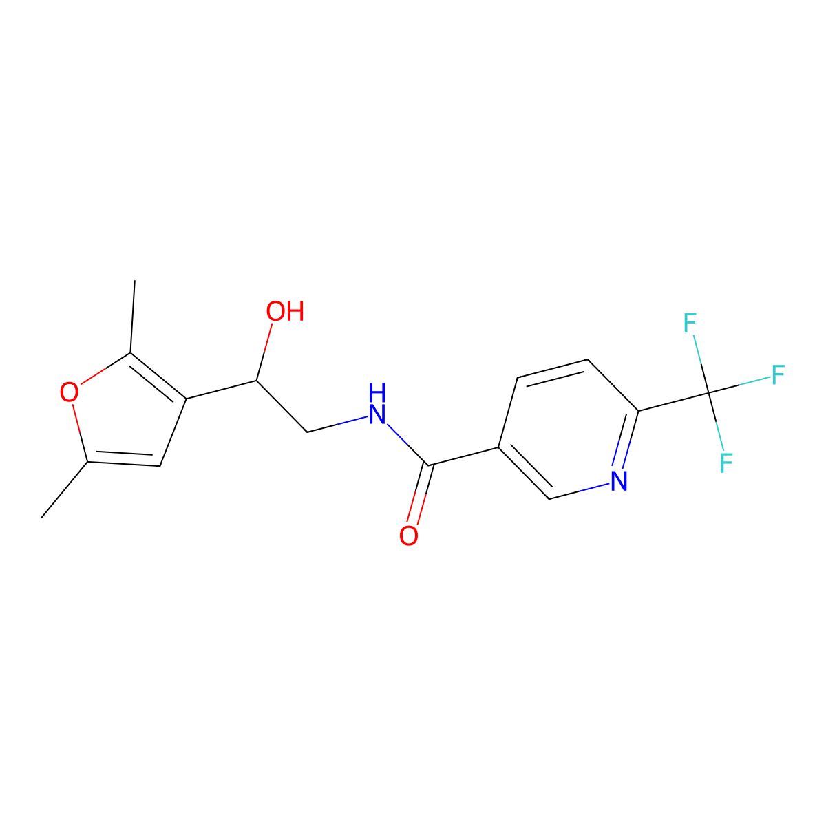 N-[2-(2,5-dimethylfuran-3-yl)-2-hydroxyethyl]-6-(trifluoromethyl)pyridine-3-carboxamide molecular structure, CAS 2309215-11-8
