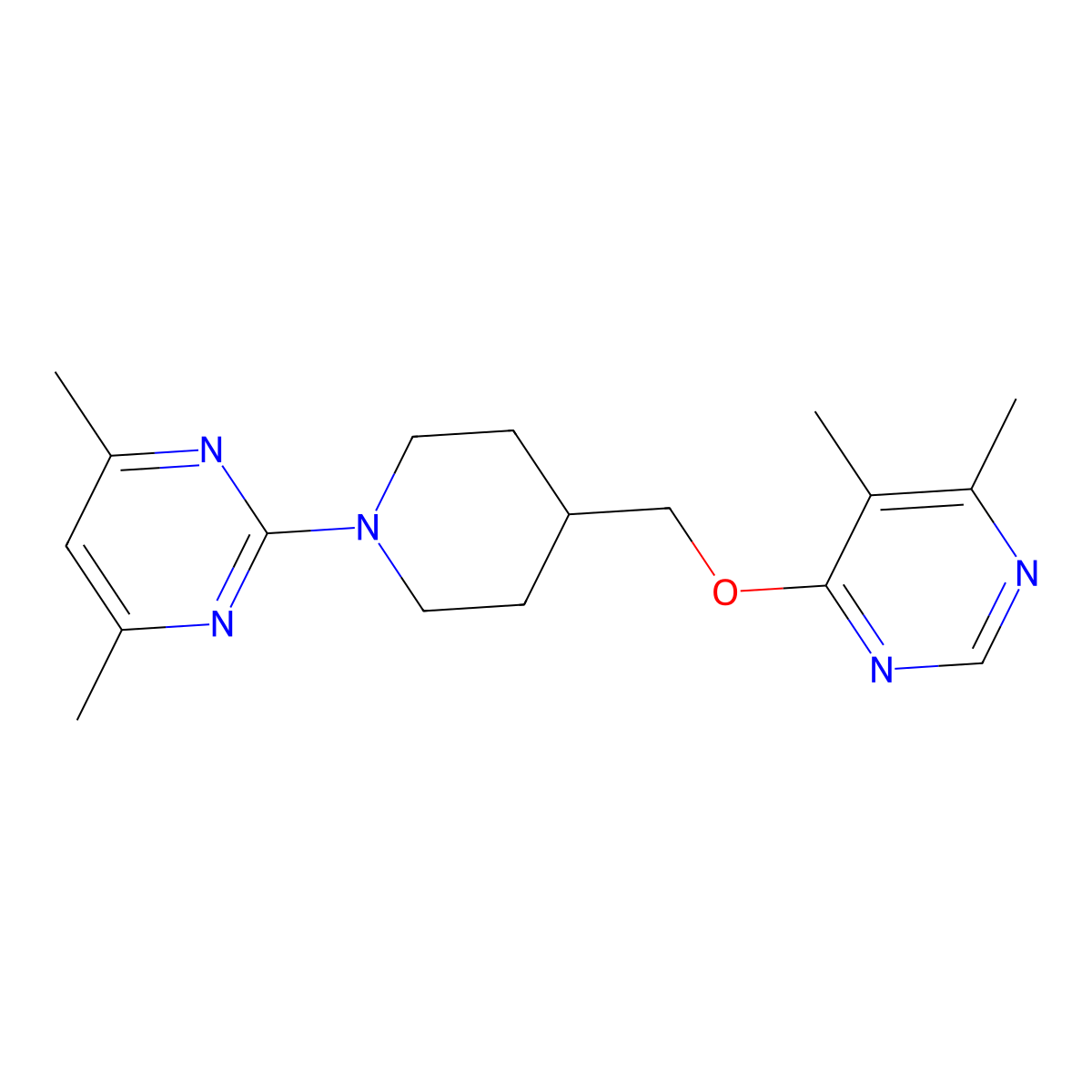 2-(4-{[(5,6-Dimethylpyrimidin-4-yl)oxy]methyl}piperidin-1-yl)-4,6-dimethylpyrimidine molecular structure, CAS 2309215-99-2