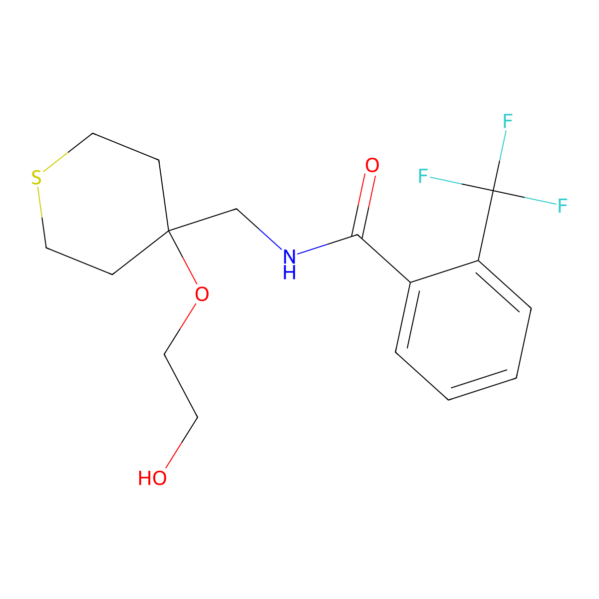 N-{[4-(2-hydroxyethoxy)thian-4-yl]methyl}-2-(trifluoromethyl)benzamide molecular structure, CAS 2309216-08-6