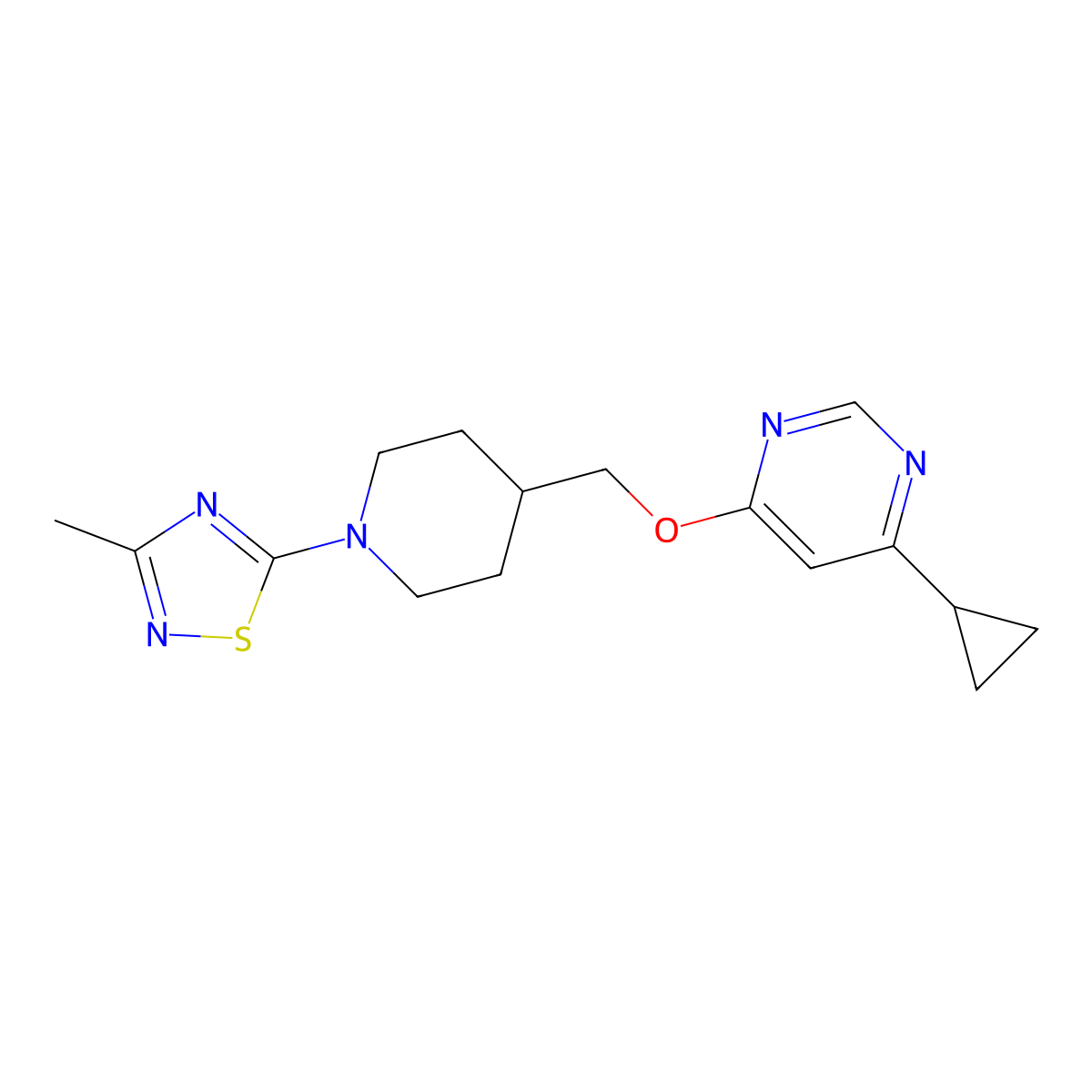 4-Cyclopropyl-6-{[1-(3-methyl-1,2,4-thiadiazol-5-yl)piperidin-4-yl]methoxy}pyrimidine molecular structure, CAS 2309216-21-3