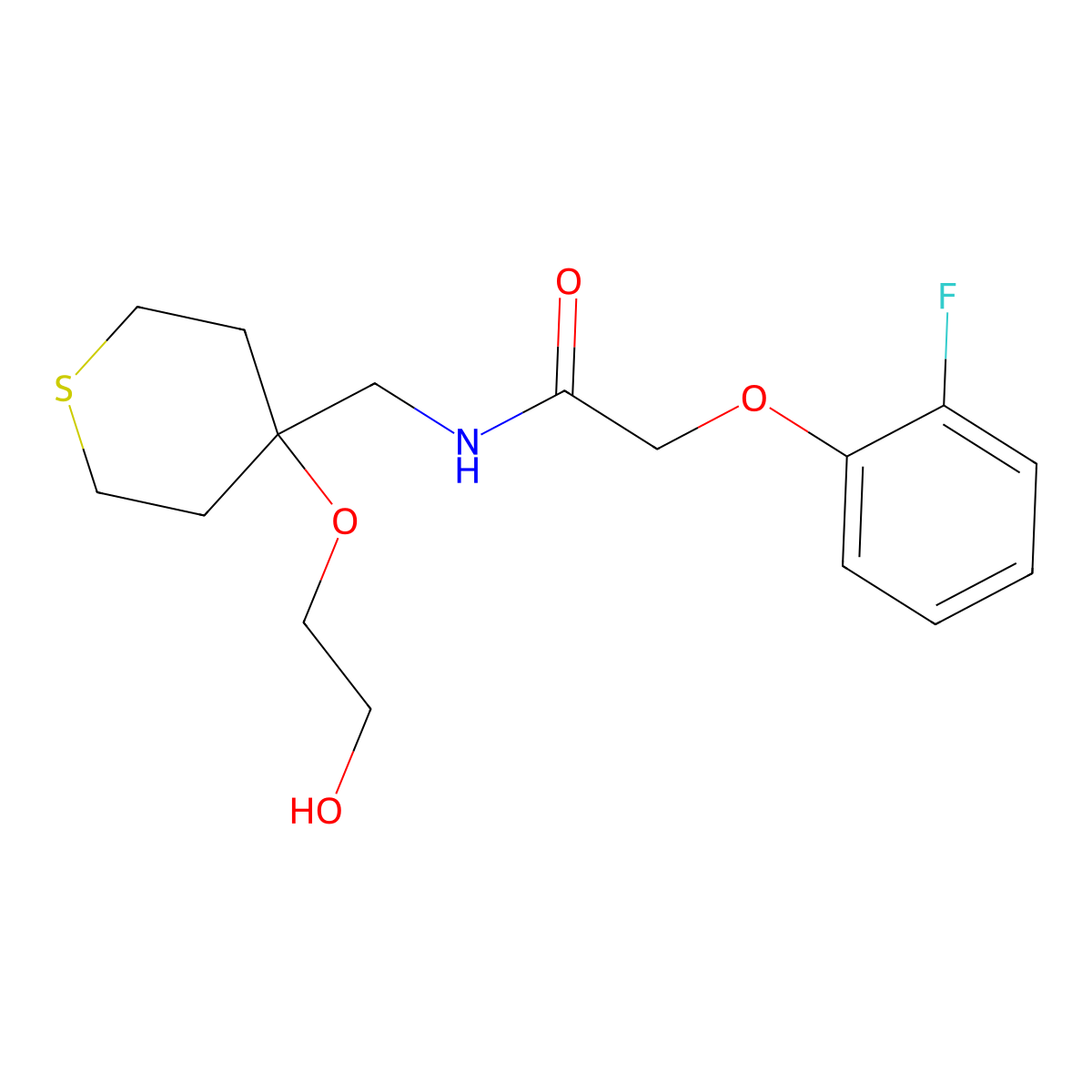 2-(2-fluorophenoxy)-N-{[4-(2-hydroxyethoxy)thian-4-yl]methyl}acetamide molecular structure, CAS 2309217-00-1