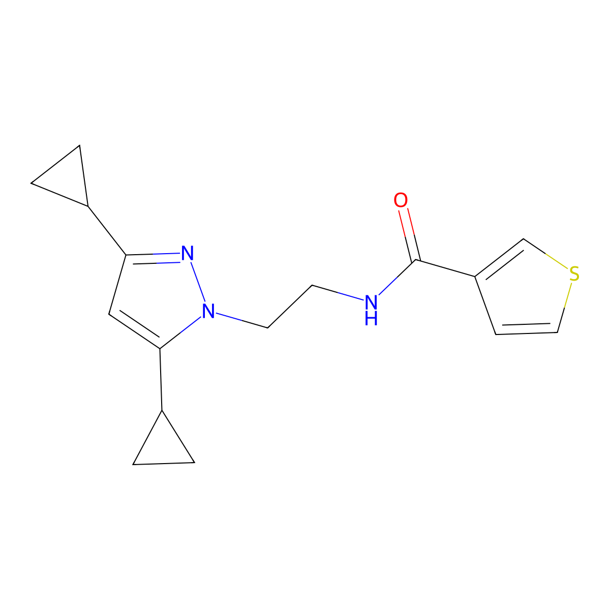 N-[2-(3,5-dicyclopropyl-1H-pyrazol-1-yl)ethyl]thiophene-3-carboxamide molecular structure, CAS 2309217-13-6
