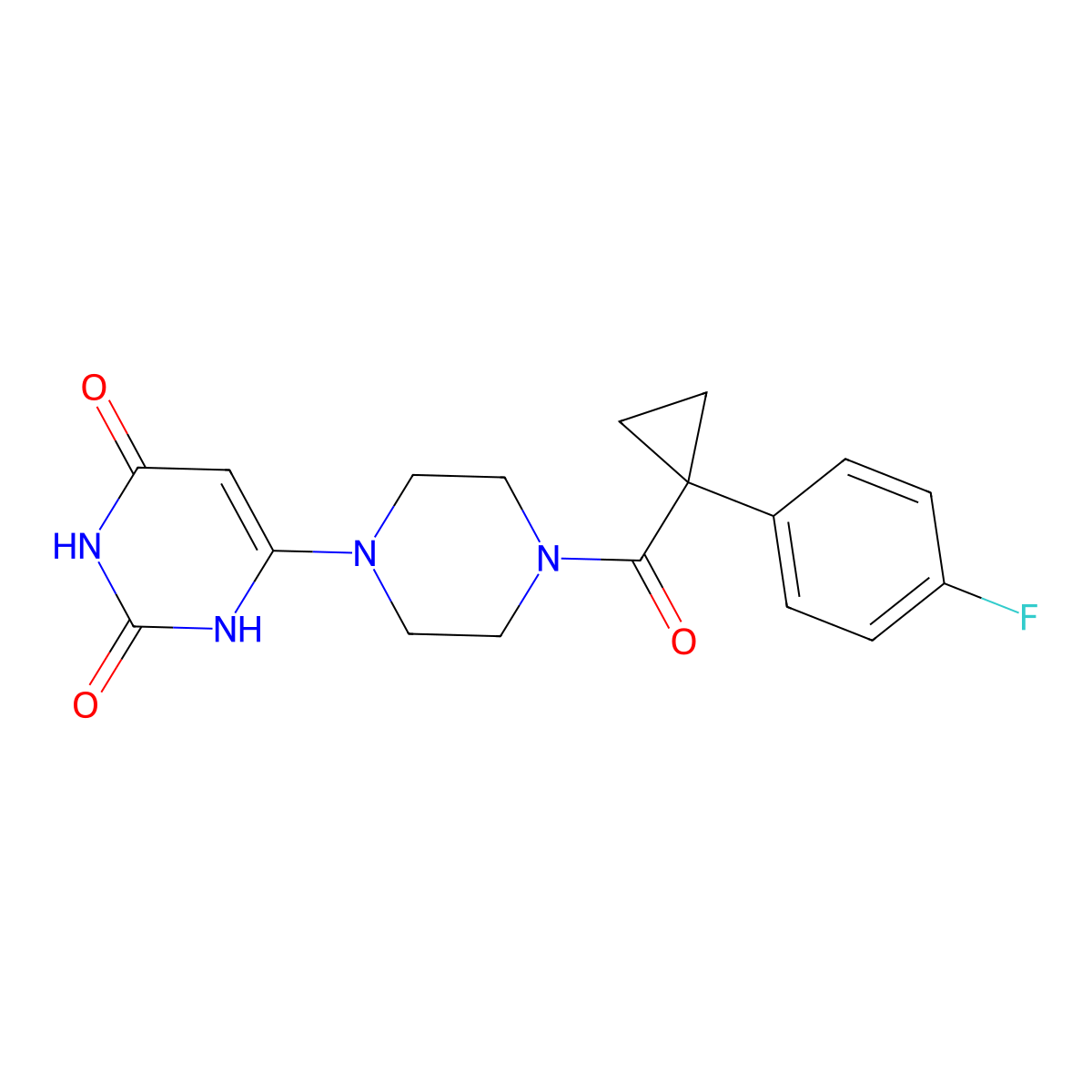 6-(4-(1-(4-fluorophenyl)cyclopropane-1-carbonyl)piperazin-1-yl)pyrimidine-2,4(1H,3H)-dione molecular structure, CAS 2309217-44-3