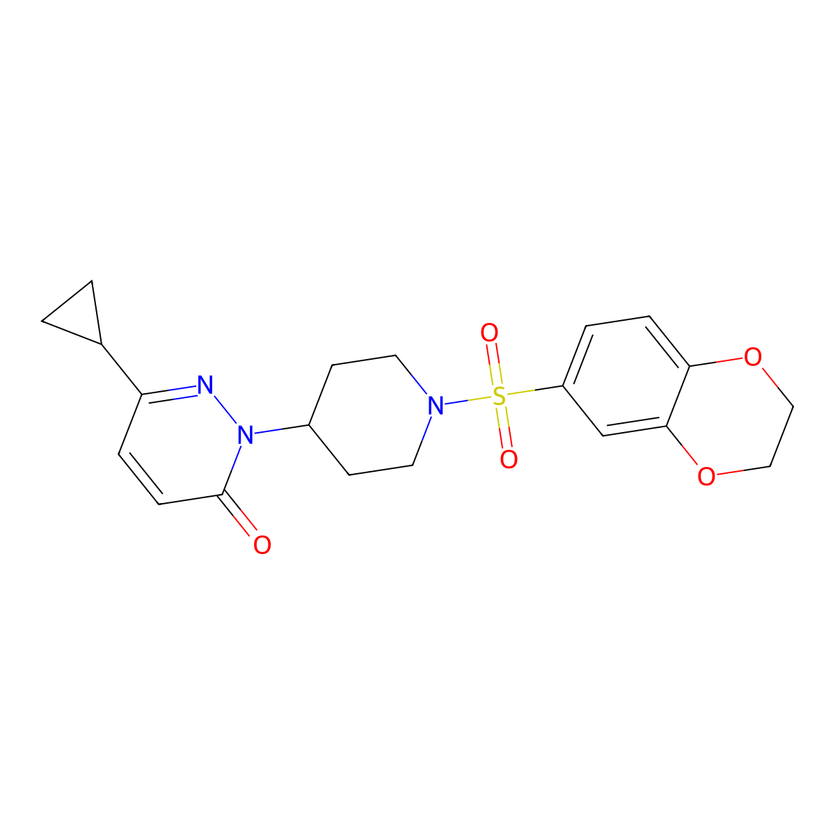 6-Cyclopropyl-2-[1-(2,3-dihydro-1,4-benzodioxine-6-sulfonyl)piperidin-4-yl]-2,3-dihydropyridazin-3-one molecular structure, CAS 2309219-84-7