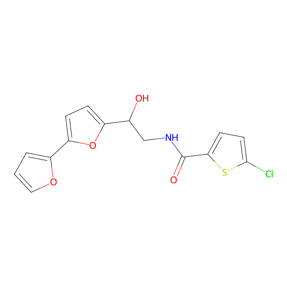 N-(2-{[2,2'-bifuran]-5-yl}-2-hydroxyethyl)-5-chlorothiophene-2-carboxamide molecular structure, CAS 2309220-59-3