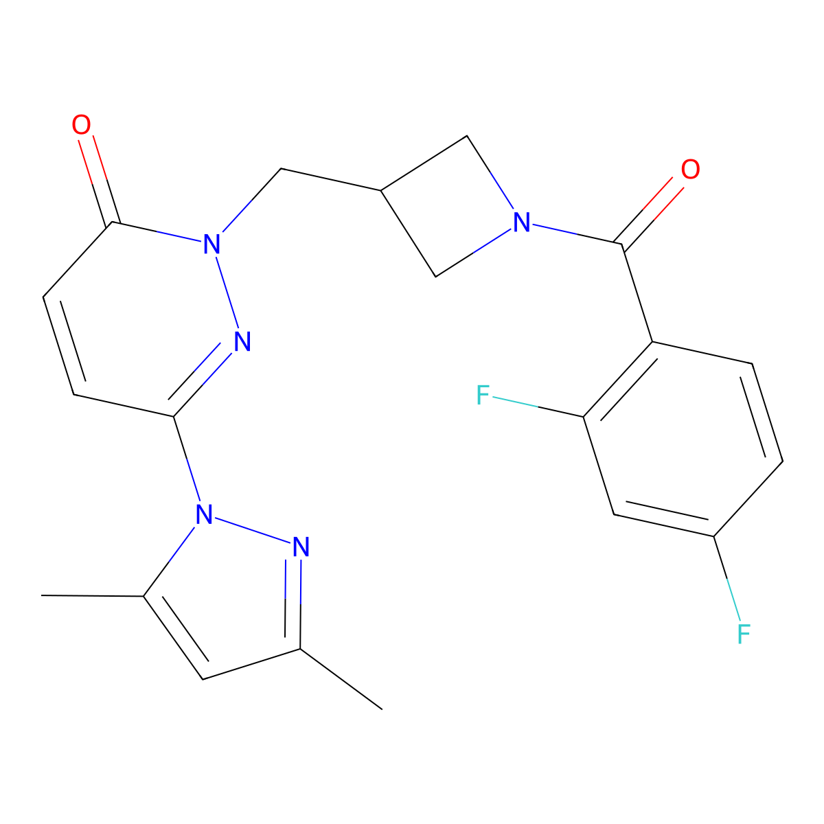 2-{[1-(2,4-difluorobenzoyl)azetidin-3-yl]methyl}-6-(3,5-dimethyl-1H-pyrazol-1-yl)-2,3-dihydropyridazin-3-one molecular structure, CAS 2309220-70-8
