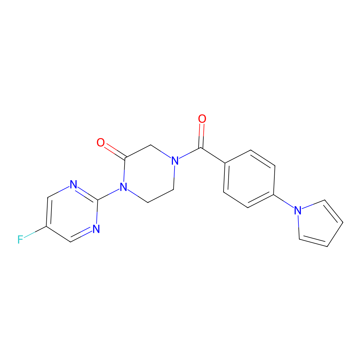 1-(5-fluoropyrimidin-2-yl)-4-[4-(1H-pyrrol-1-yl)benzoyl]piperazin-2-one molecular structure, CAS 2309221-43-8