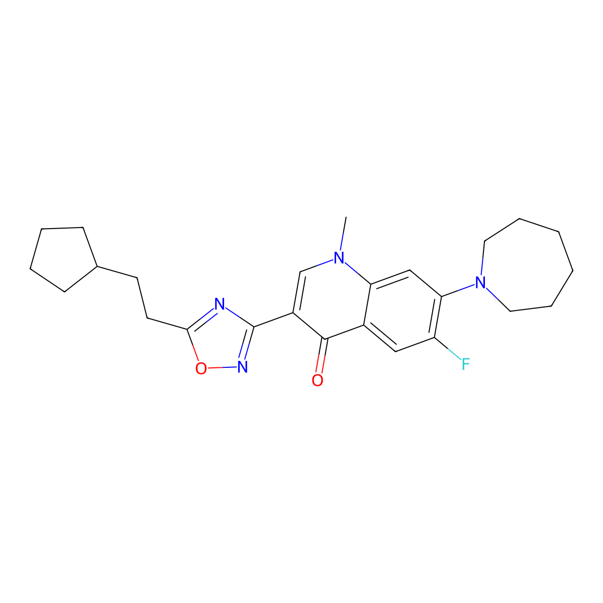 7-(Azepan-1-yl)-3-[5-(2-cyclopentylethyl)-1,2,4-oxadiazol-3-yl]-6-fluoro-1-methyl-1,4-dihydroquinolin-4-one molecular structure, CAS 2309221-56-3