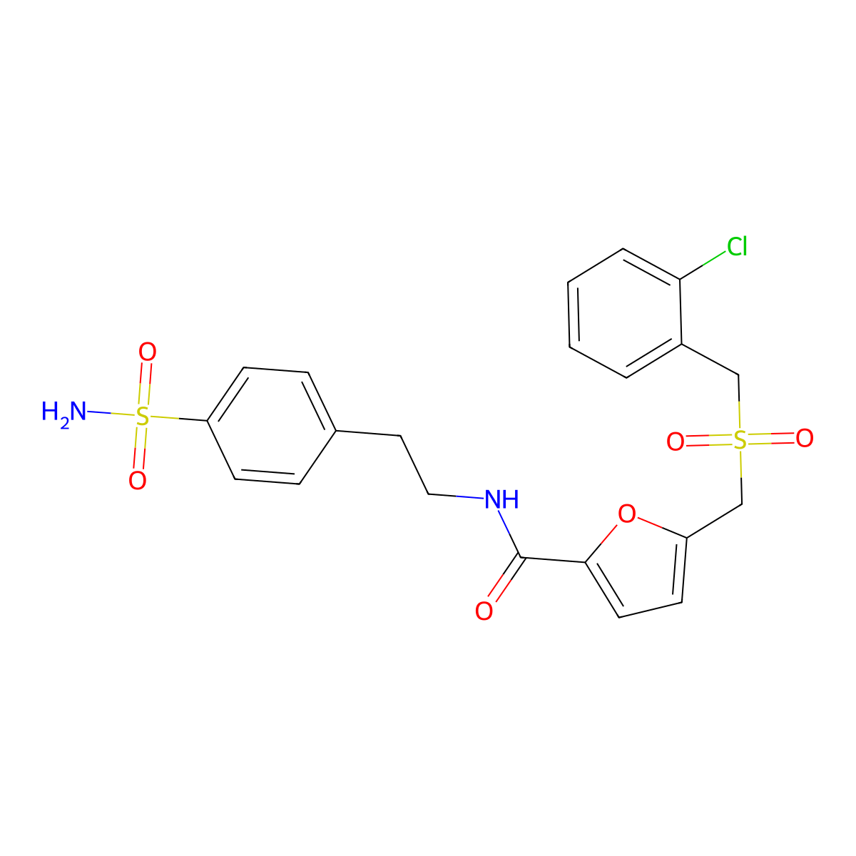 5-{[(2-chlorophenyl)methanesulfonyl]methyl}-N-[2-(4-sulfamoylphenyl)ethyl]furan-2-carboxamide molecular structure, CAS 2309221-61-0