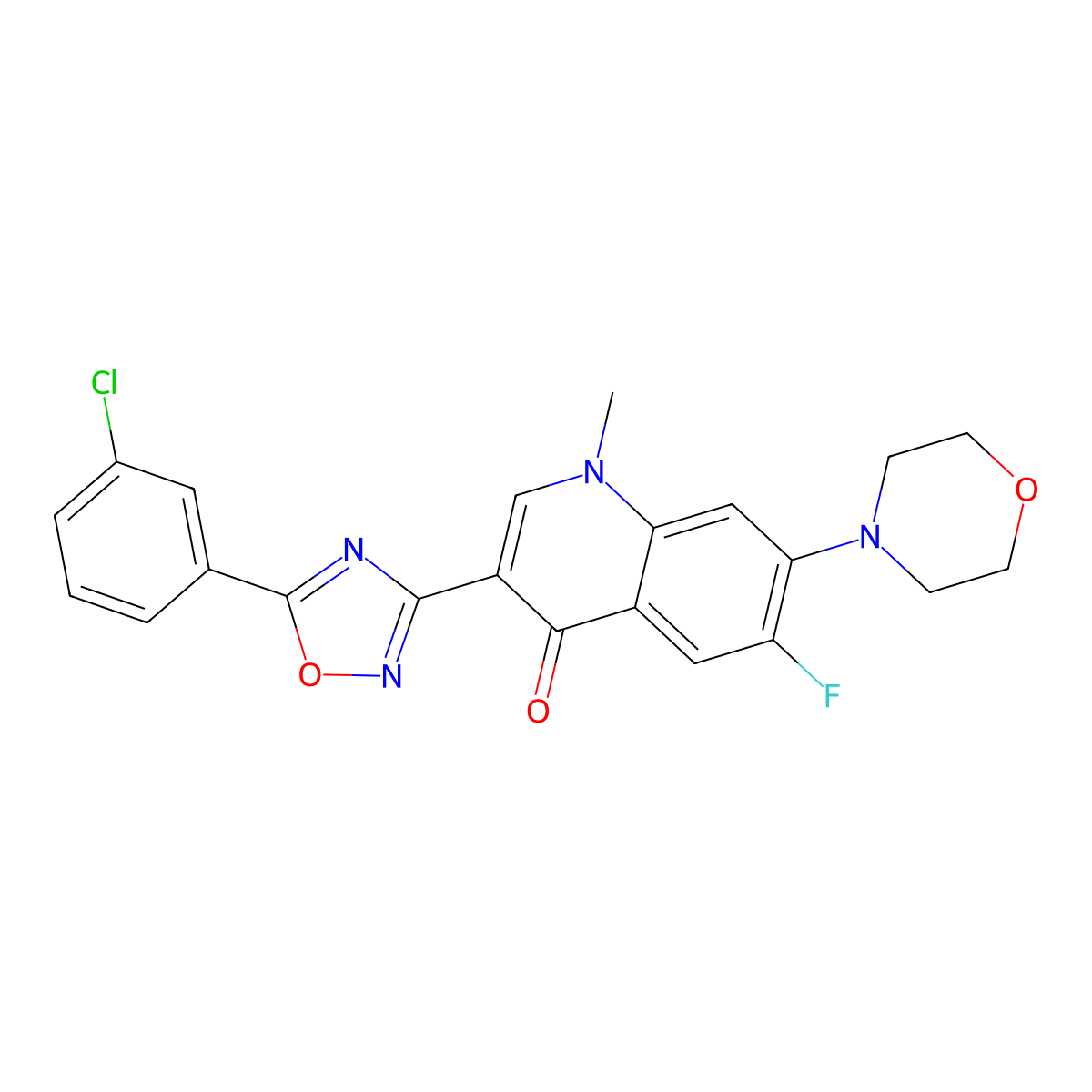 3-[5-(3-Chlorophenyl)-1,2,4-oxadiazol-3-yl]-6-fluoro-1-methyl-7-(morpholin-4-yl)-1,4-dihydroquinolin-4-one molecular structure, CAS 2309221-97-2