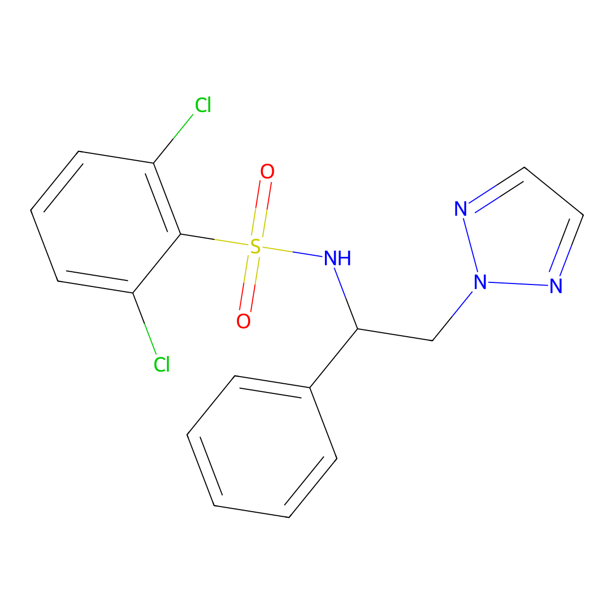 2,6-dichloro-N-(1-phenyl-2-(2H-1,2,3-triazol-2-yl)ethyl)benzenesulfonamide molecular structure, CAS 2309222-03-3