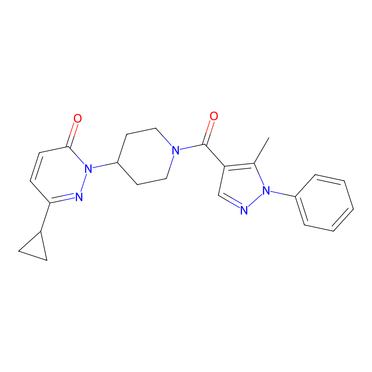 6-cyclopropyl-2-[1-(5-methyl-1-phenyl-1H-pyrazole-4-carbonyl)piperidin-4-yl]-2,3-dihydropyridazin-3-one molecular structure, CAS 2309222-11-3