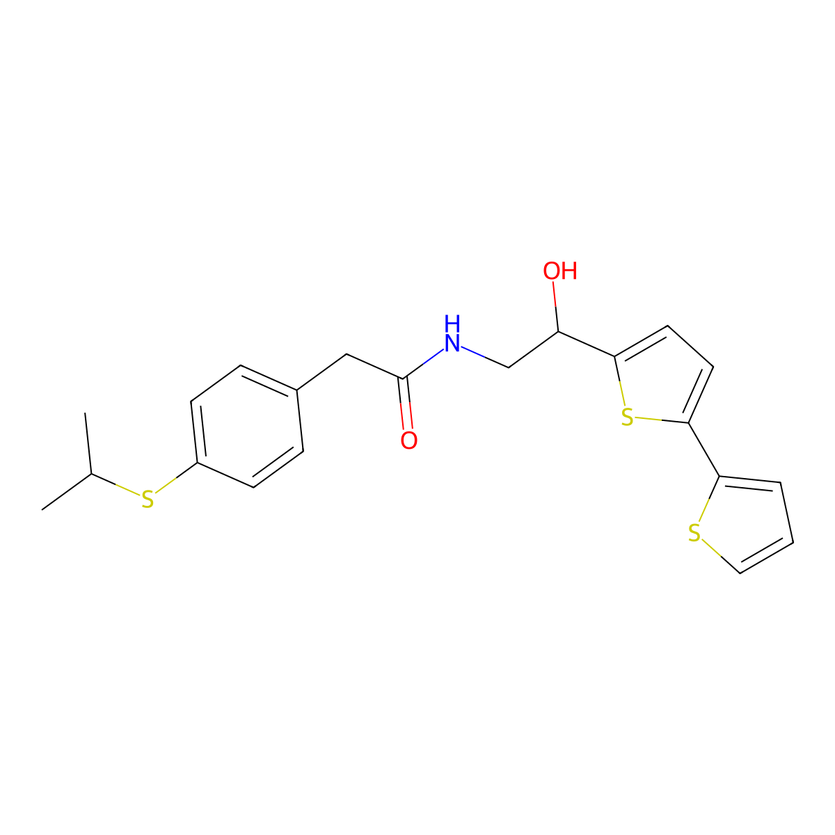 N-(2-{[2,2'-bithiophene]-5-yl}-2-hydroxyethyl)-2-[4-(propan-2-ylsulfanyl)phenyl]acetamide molecular structure, CAS 2309222-18-0