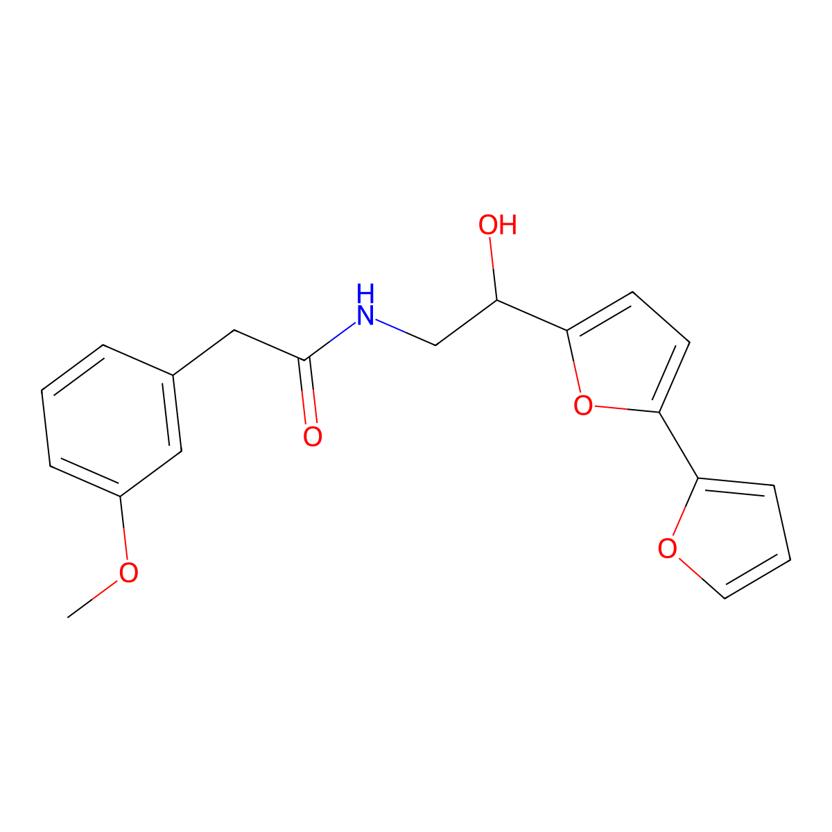 N-(2-{[2,2'-bifuran]-5-yl}-2-hydroxyethyl)-2-(3-methoxyphenyl)acetamide molecular structure, CAS 2309222-23-7