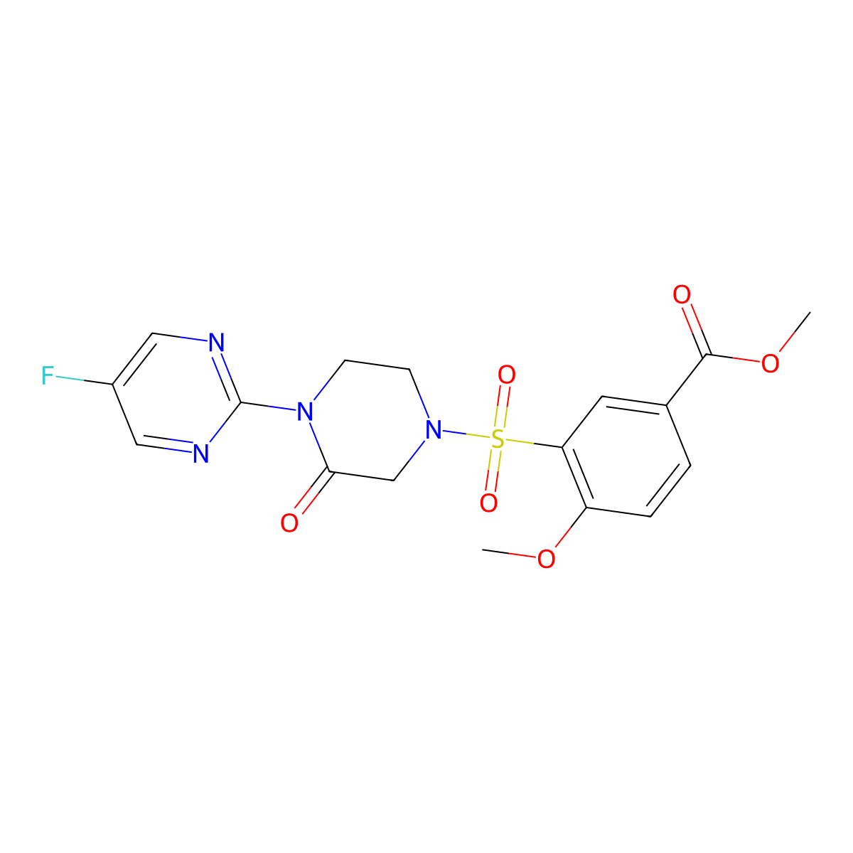 Methyl 3-{[4-(5-fluoropyrimidin-2-yl)-3-oxopiperazin-1-yl]sulfonyl}-4-methoxybenzoate molecular structure, CAS 2309222-48-6