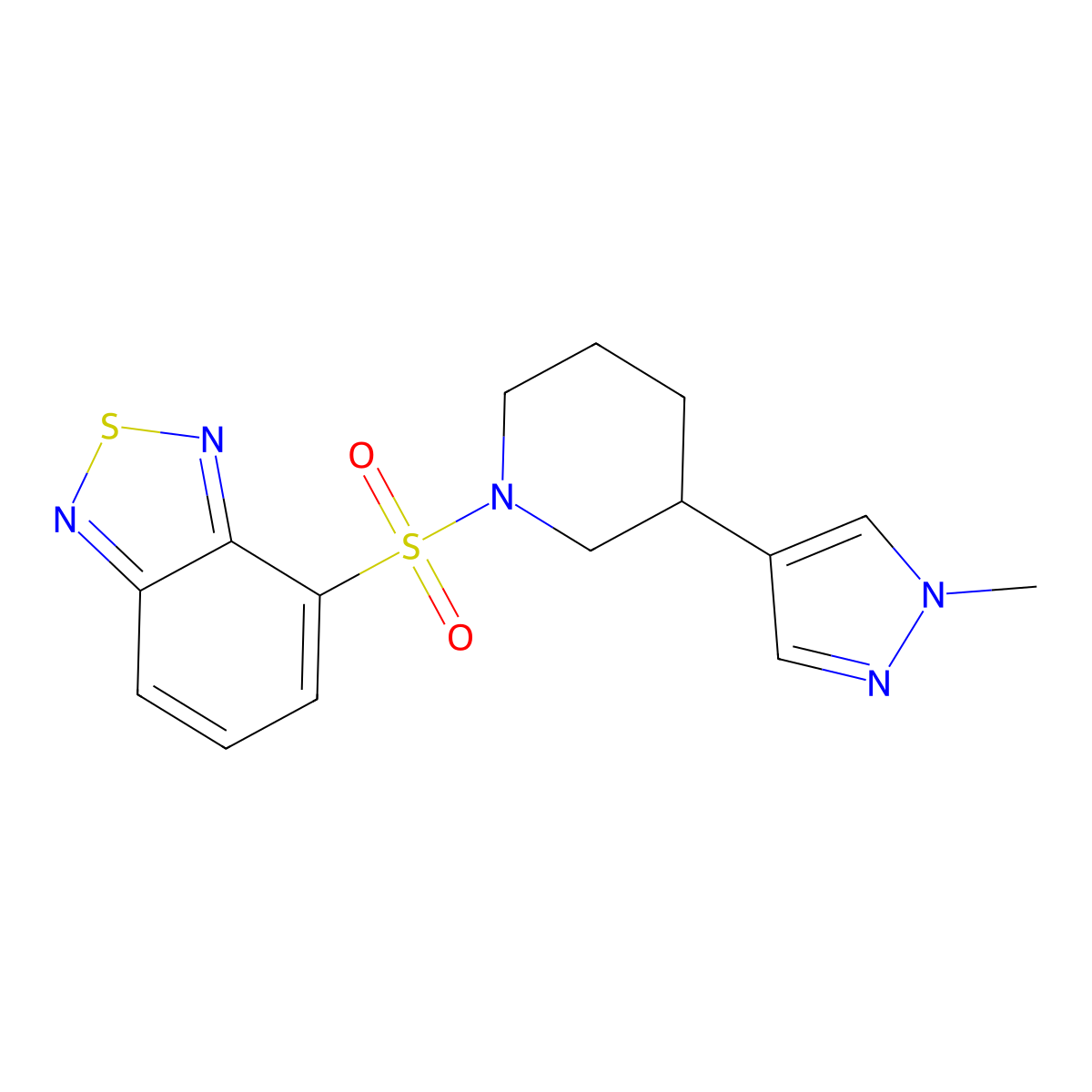 4-{[3-(1-methyl-1H-pyrazol-4-yl)piperidin-1-yl]sulfonyl}-2,1,3-benzothiadiazole molecular structure, CAS 2309222-97-5