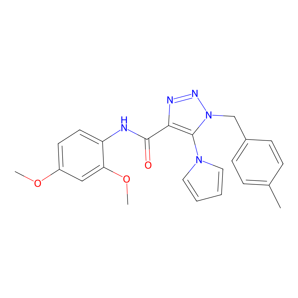N-(2,4-dimethoxyphenyl)-1-[(4-methylphenyl)methyl]-5-(1H-pyrrol-1-yl)-1H-1,2,3-triazole-4-carboxamide molecular structure, CAS 2309223-04-7