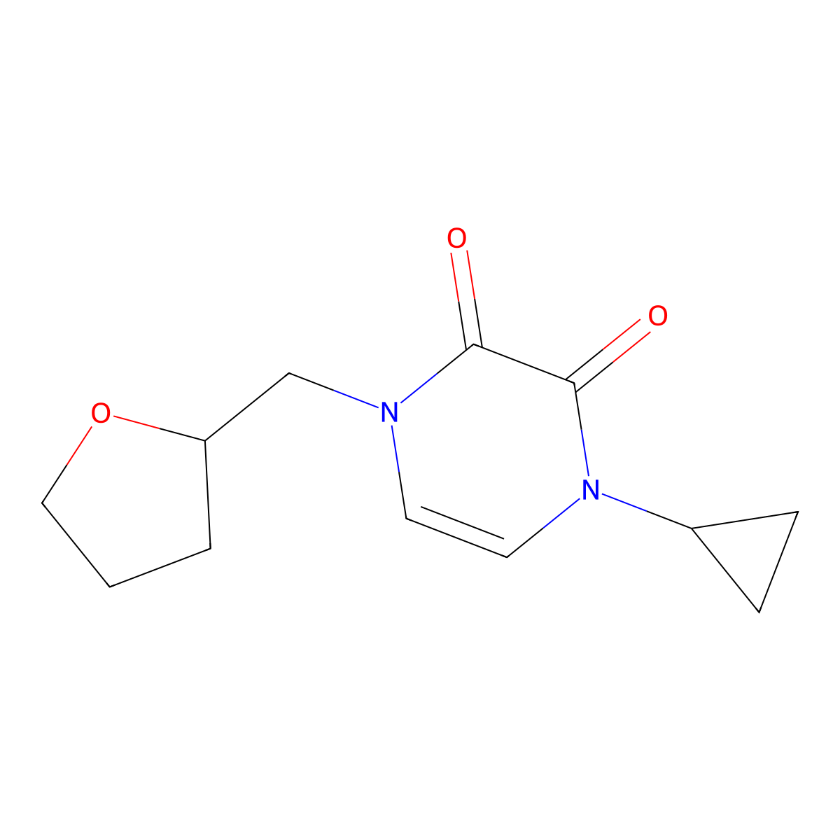 1-Cyclopropyl-4-[(oxolan-2-yl)methyl]-1,2,3,4-tetrahydropyrazine-2,3-dione molecular structure, CAS 2309231-66-9