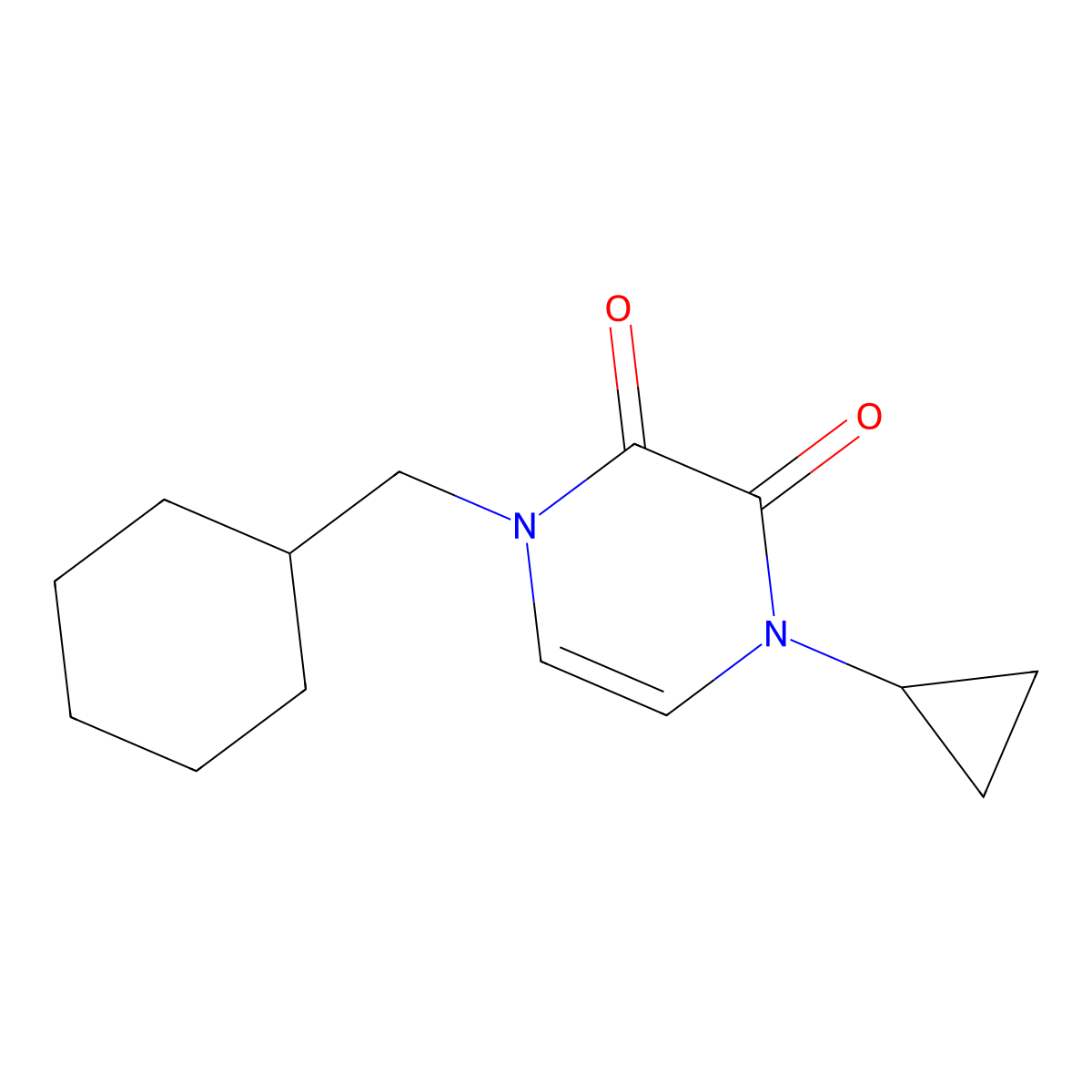 1-(Cyclohexylmethyl)-4-cyclopropyl-1,2,3,4-tetrahydropyrazine-2,3-dione molecular structure, CAS 2309231-84-1