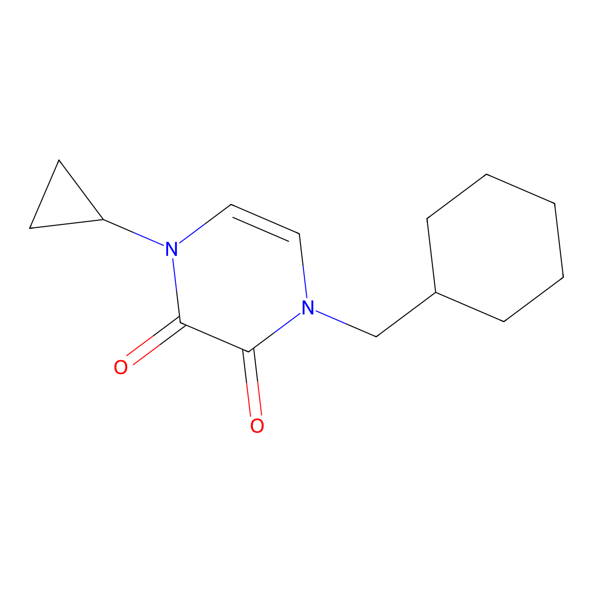 1-(Cyclohexylmethyl)-4-cyclopropyl-1,2,3,4-tetrahydropyrazine-2,3-dione molecular structure, CAS 2309231-84-1