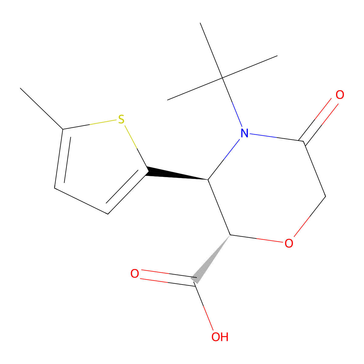 (2S,3S)-4-tert-butyl-3-(5-methylthiophen-2-yl)-5-oxomorpholine-2-carboxylic acid molecular structure, CAS 2309232-34-4