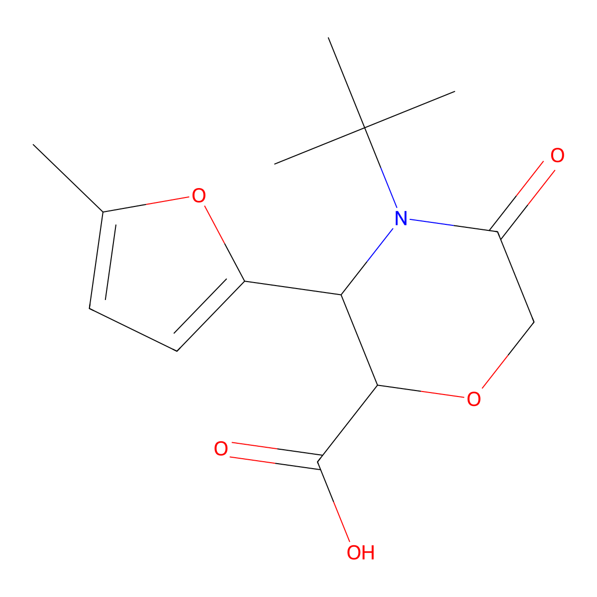 (2S,3S)-4-tert-butyl-3-(5-methylfuran-2-yl)-5-oxomorpholine-2-carboxylic acid molecular structure, CAS 2309232-38-8