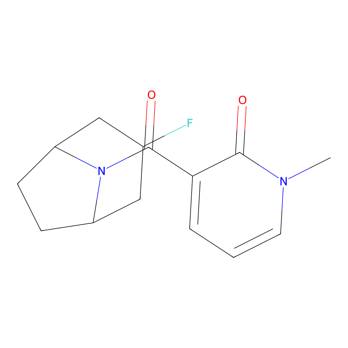 3-{3-Fluoro-8-azabicyclo[3.2.1]octane-8-carbonyl}-1-methyl-1,2-dihydropyridin-2-one molecular structure, CAS 2309232-48-0
