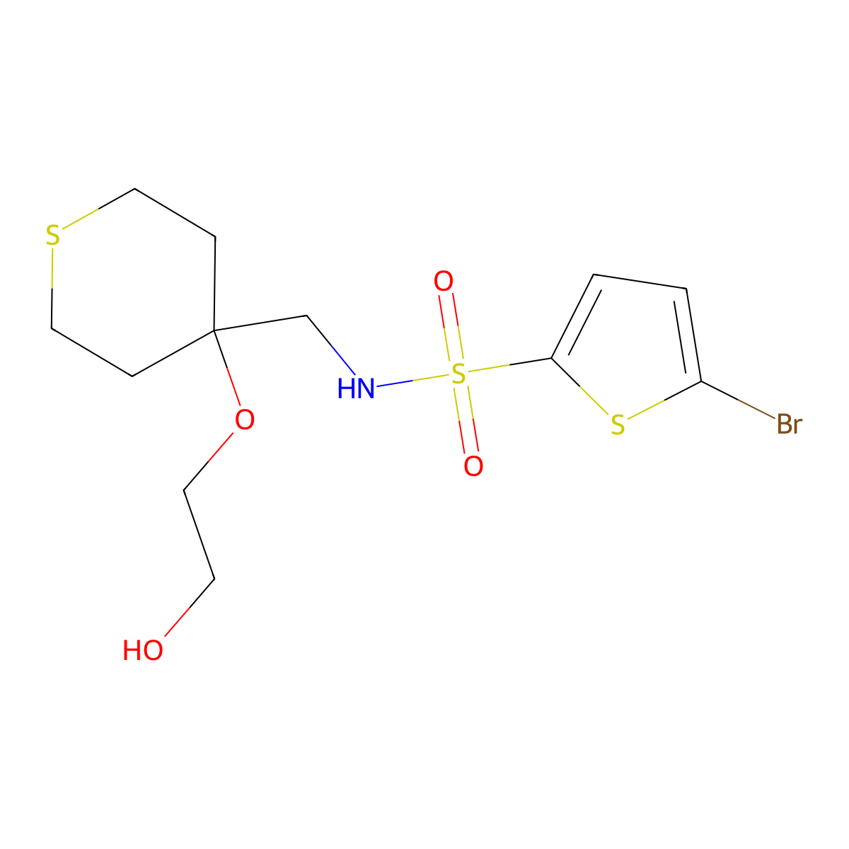 5-bromo-N-{[4-(2-hydroxyethoxy)thian-4-yl]methyl}thiophene-2-sulfonamide molecular structure, CAS 2309257-82-5