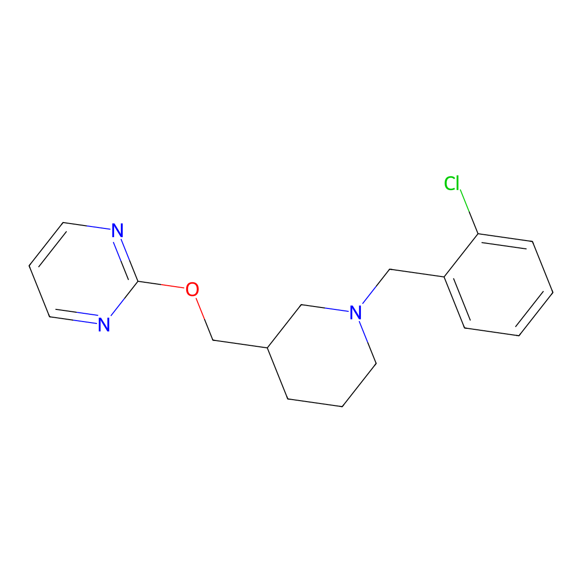 2-({1-[(2-Chlorophenyl)methyl]piperidin-3-yl}methoxy)pyrimidine molecular structure, CAS 2309257-92-7