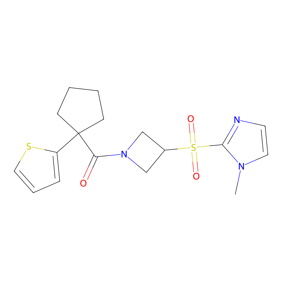 (3-((1-methyl-1H-imidazol-2-yl)sulfonyl)azetidin-1-yl)(1-(thiophen-2-yl)cyclopentyl)methanone molecular structure, CAS 2309258-15-7