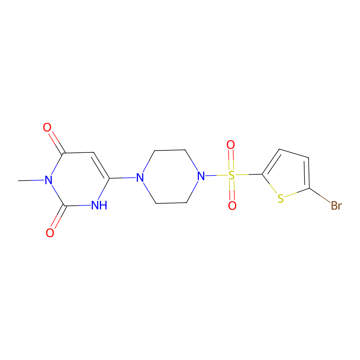 6-[4-(5-Bromothiophen-2-yl)sulfonylpiperazin-1-yl]-3-methyl-1H-pyrimidine-2,4-dione molecular structure, CAS 2309258-64-6