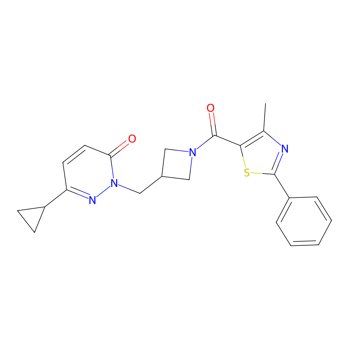 6-Cyclopropyl-2-{[1-(4-methyl-2-phenyl-1,3-thiazole-5-carbonyl)azetidin-3-yl]methyl}-2,3-dihydropyridazin-3-one molecular structure, CAS 2309258-66-8