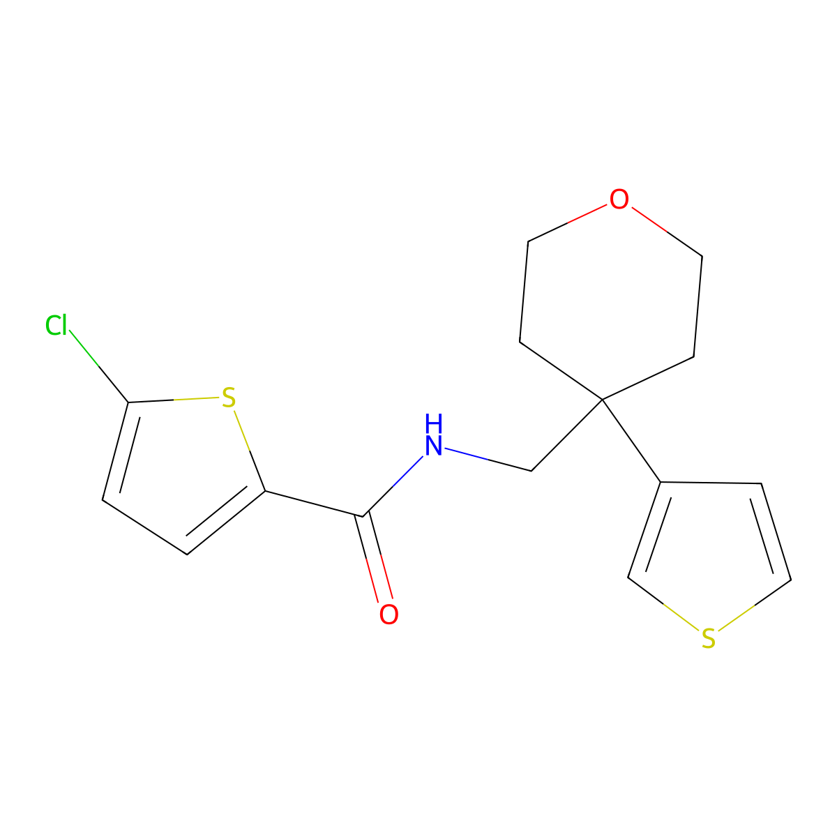 5-chloro-N-{[4-(thiophen-3-yl)oxan-4-yl]methyl}thiophene-2-carboxamide molecular structure, CAS 2309258-69-1