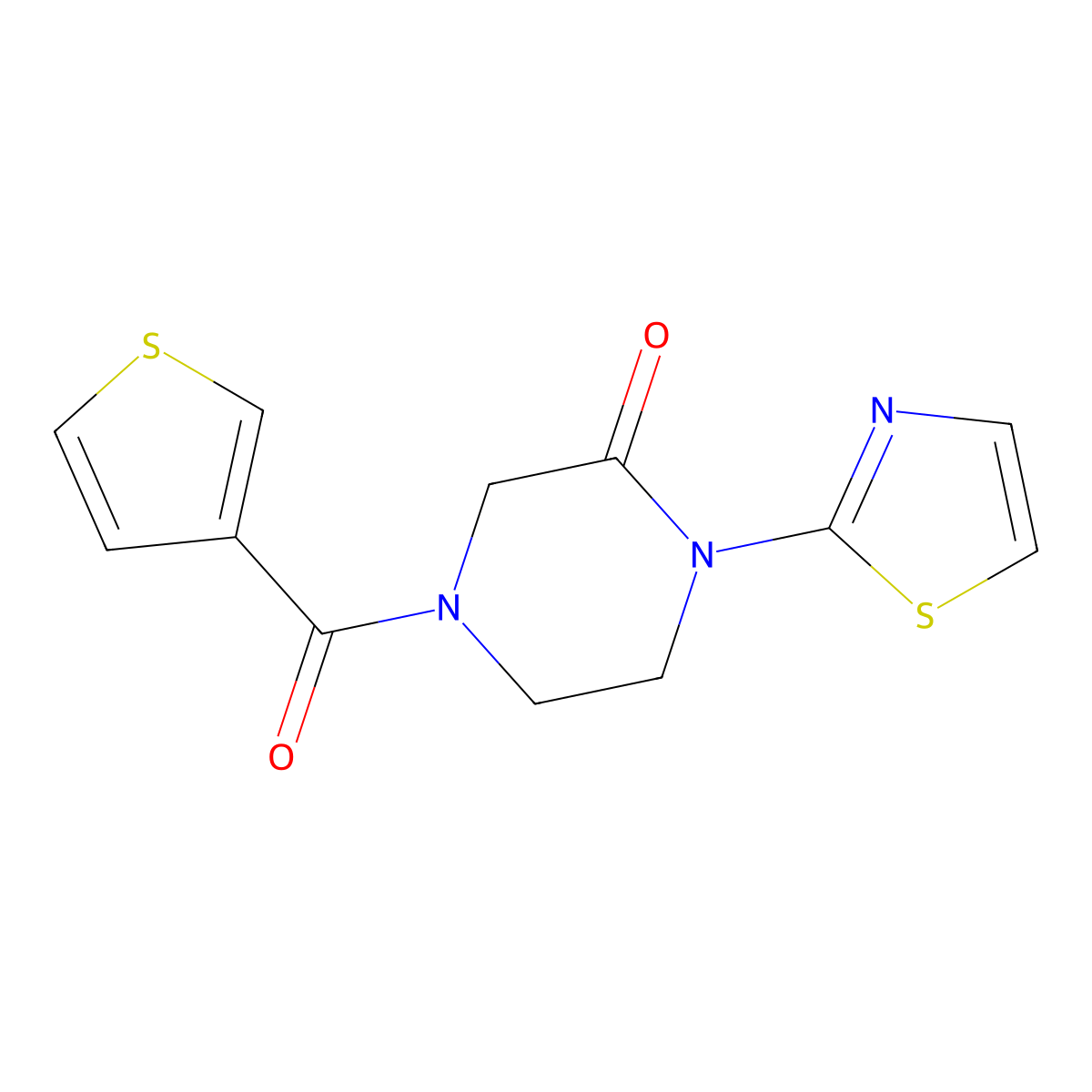 1-(1,3-Thiazol-2-yl)-4-(thiophene-3-carbonyl)piperazin-2-one molecular structure, CAS 2309258-78-2