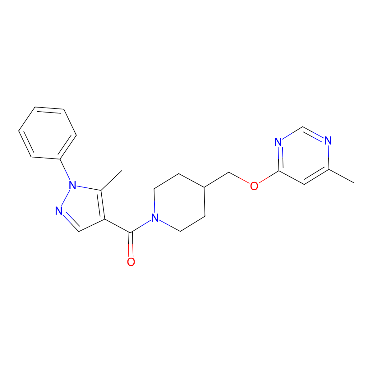4-methyl-6-{[1-(5-methyl-1-phenyl-1H-pyrazole-4-carbonyl)piperidin-4-yl]methoxy}pyrimidine molecular structure, CAS 2309258-98-6