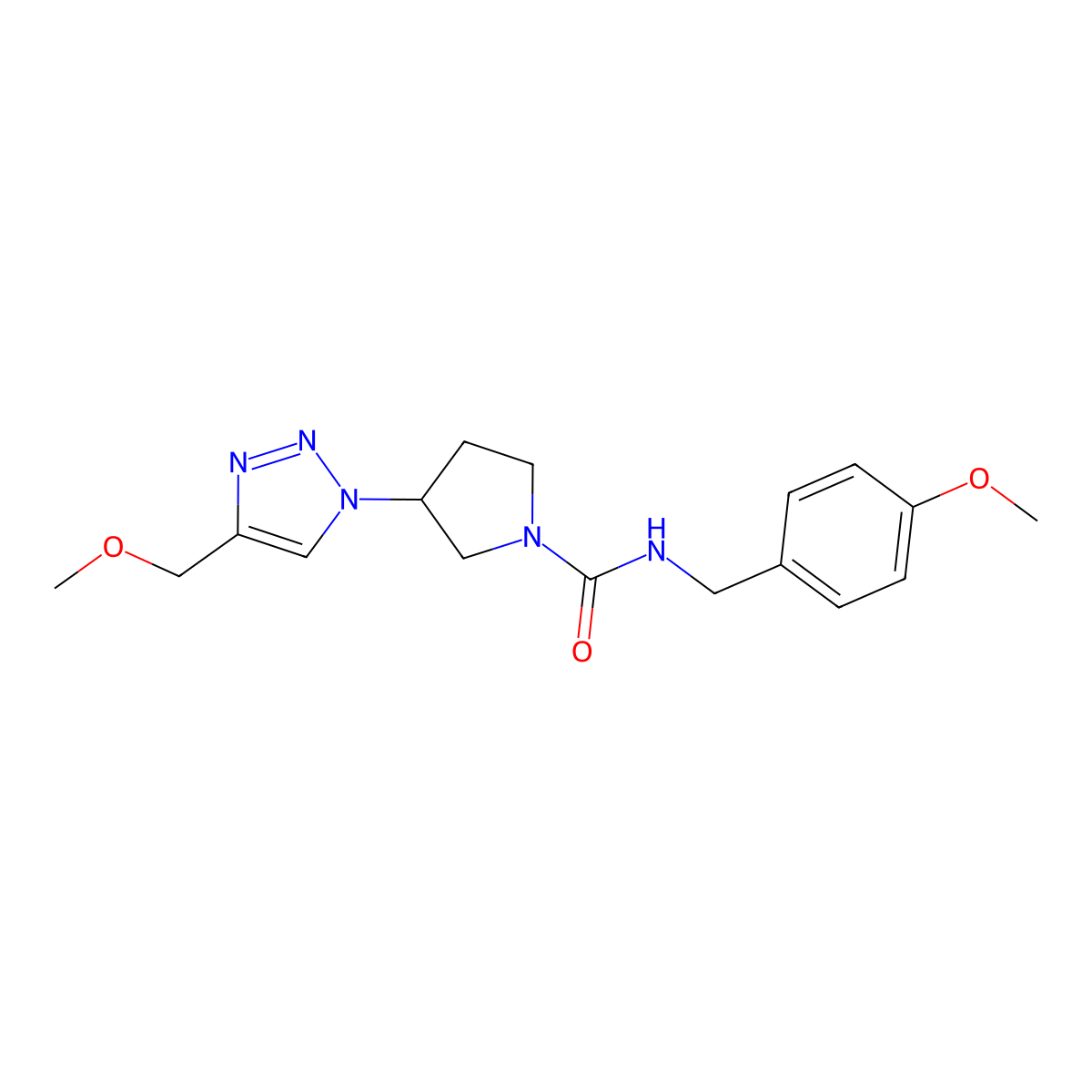 3-[4-(methoxymethyl)-1H-1,2,3-triazol-1-yl]-N-[(4-methoxyphenyl)methyl]pyrrolidine-1-carboxamide molecular structure, CAS 2309259-05-8