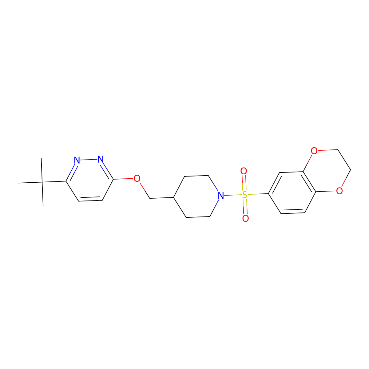 3-Tert-butyl-6-{[1-(2,3-dihydro-1,4-benzodioxine-6-sulfonyl)piperidin-4-yl]methoxy}pyridazine molecular structure, CAS 2309259-15-0