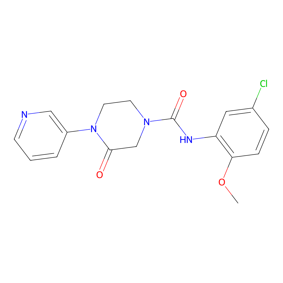 N-(5-chloro-2-methoxyphenyl)-3-oxo-4-(pyridin-3-yl)piperazine-1-carboxamide molecular structure, CAS 2309259-18-3