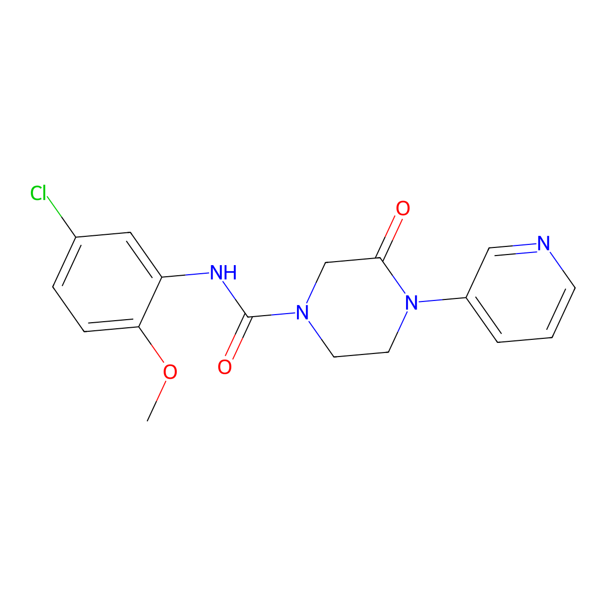 N-(5-chloro-2-methoxyphenyl)-3-oxo-4-(pyridin-3-yl)piperazine-1-carboxamide molecular structure, CAS 2309259-18-3