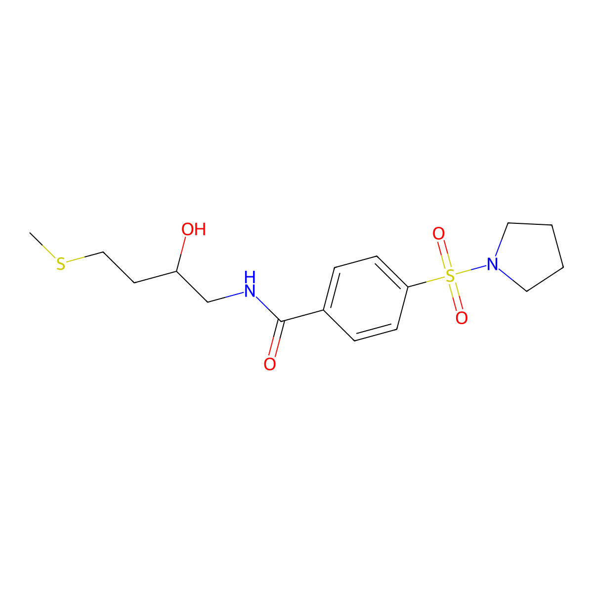 N-[2-hydroxy-4-(methylsulfanyl)butyl]-4-(pyrrolidine-1-sulfonyl)benzamide molecular structure, CAS 2309259-45-6