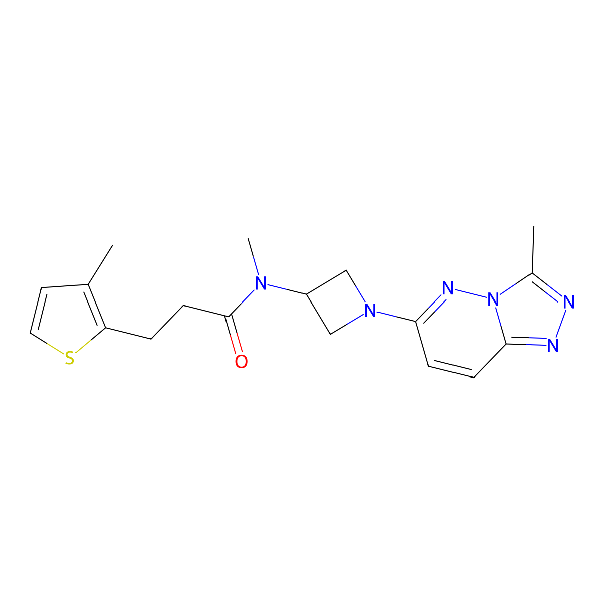 N-methyl-N-(1-{3-methyl-[1,2,4]triazolo[4,3-b]pyridazin-6-yl}azetidin-3-yl)-3-(3-methylthiophen-2-yl)propanamide molecular structure, CAS 2309259-81-0
