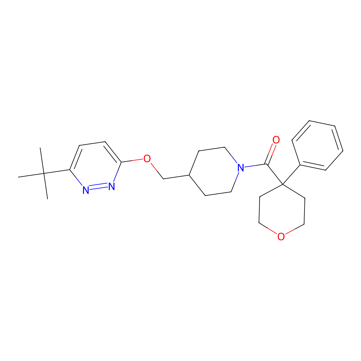 3-Tert-butyl-6-{[1-(4-phenyloxane-4-carbonyl)piperidin-4-yl]methoxy}pyridazine molecular structure, CAS 2309259-97-8