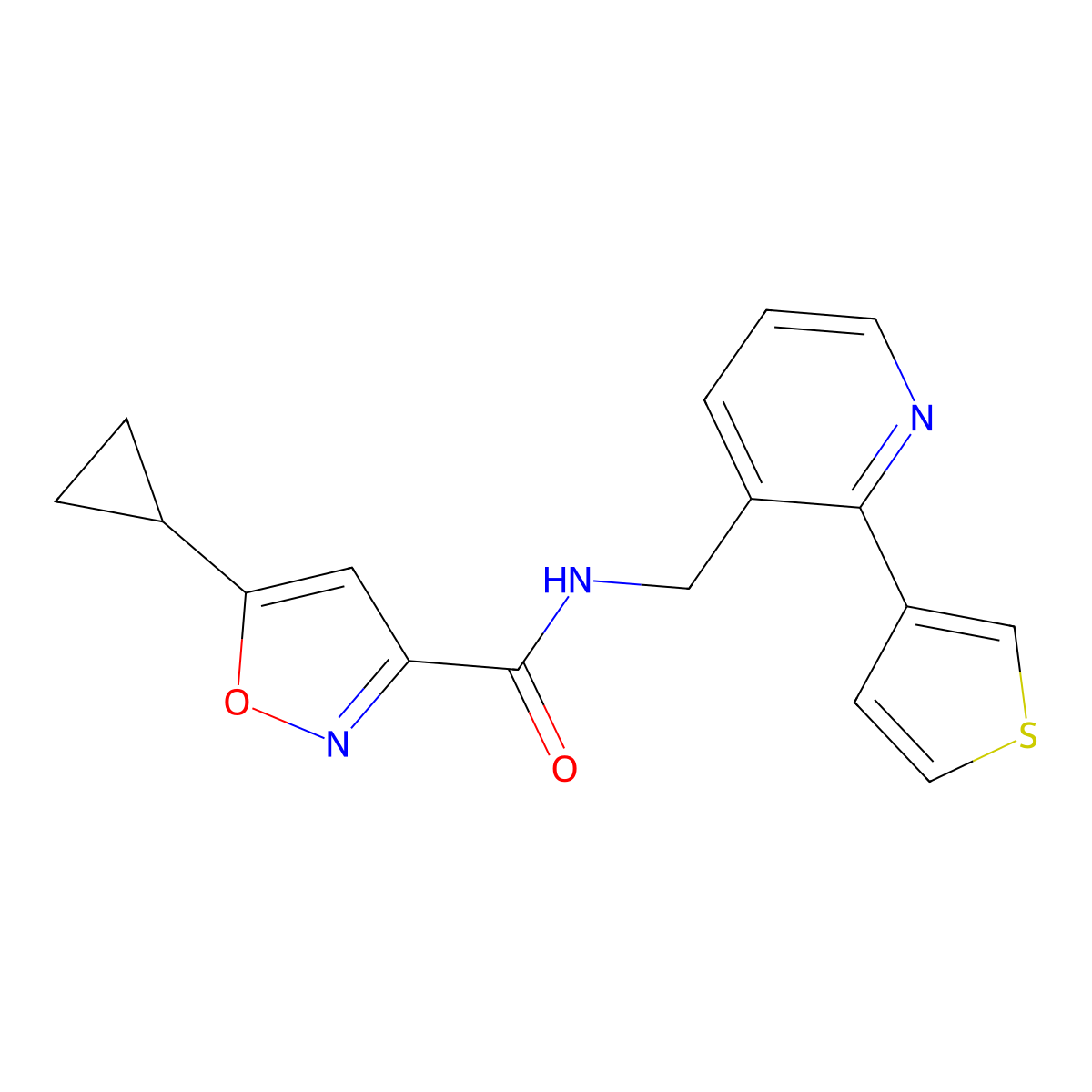 5-cyclopropyl-N-((2-(thiophen-3-yl)pyridin-3-yl)methyl)isoxazole-3-carboxamide molecular structure, CAS 2309260-08-8