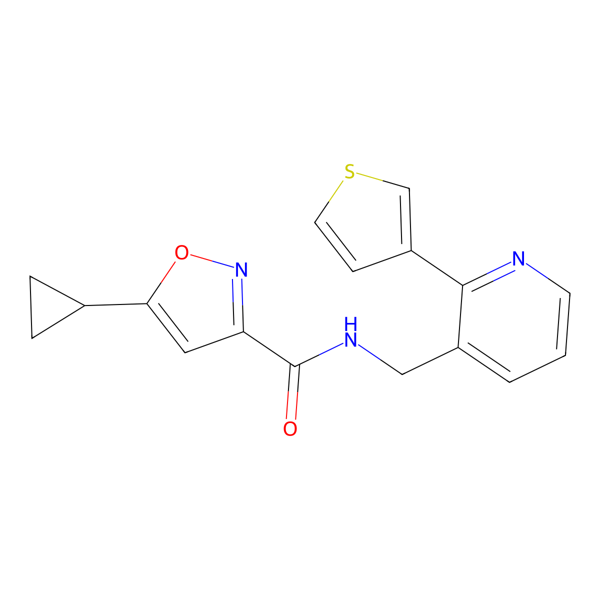 5-cyclopropyl-N-((2-(thiophen-3-yl)pyridin-3-yl)methyl)isoxazole-3-carboxamide molecular structure, CAS 2309260-08-8