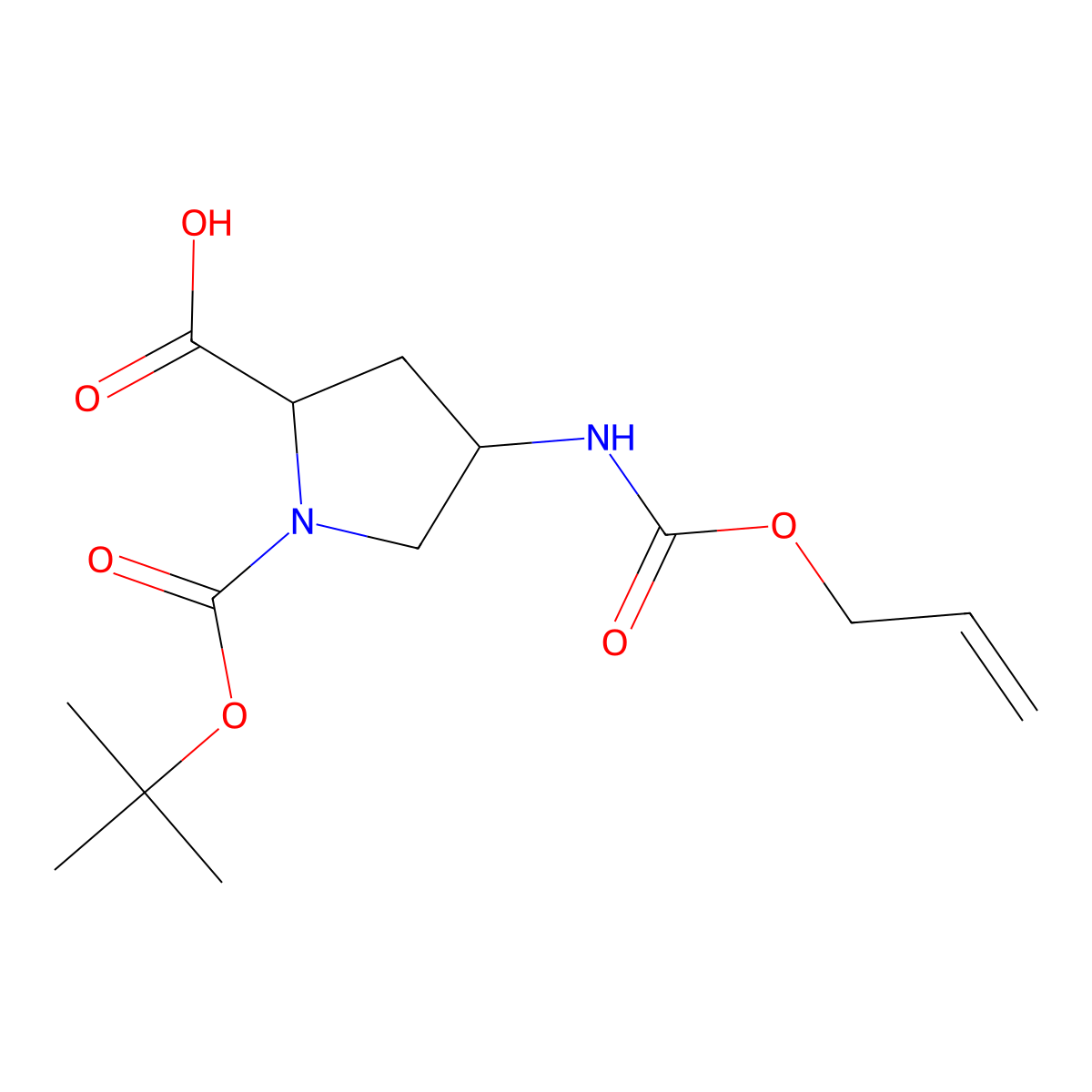 (2S,4R)-4-(allyloxycarbonylamino)-1-tert-butoxycarbonyl-pyrrolidine-2-carboxylic acid molecular structure, CAS 2309297-75-2