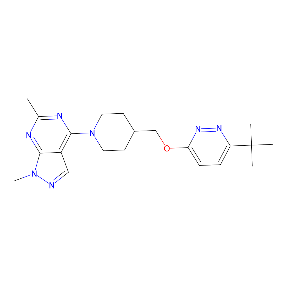 3-tert-butyl-6-[(1-{1,6-dimethyl-1H-pyrazolo[3,4-d]pyrimidin-4-yl}piperidin-4-yl)methoxy]pyridazine molecular structure, CAS 2309306-82-7