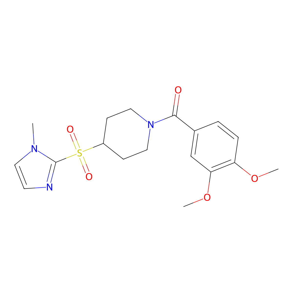 1-(3,4-dimethoxybenzoyl)-4-[(1-methyl-1H-imidazol-2-yl)sulfonyl]piperidine molecular structure, CAS 2309306-90-7
