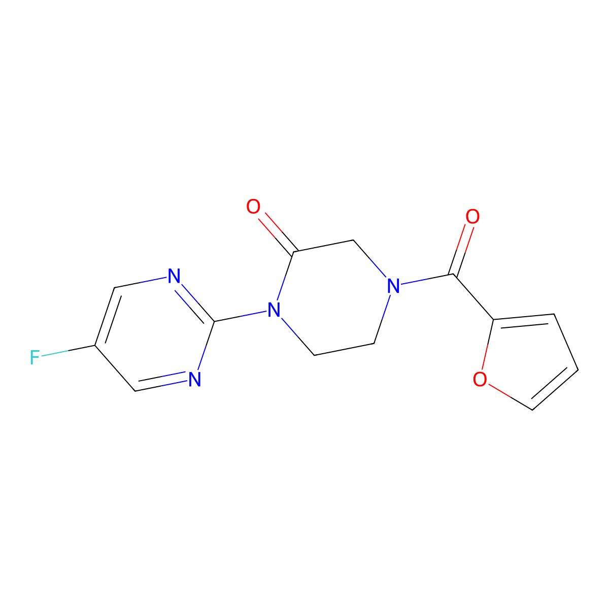 1-(5-Fluoropyrimidin-2-yl)-4-(furan-2-carbonyl)piperazin-2-one molecular structure, CAS 2309307-29-5