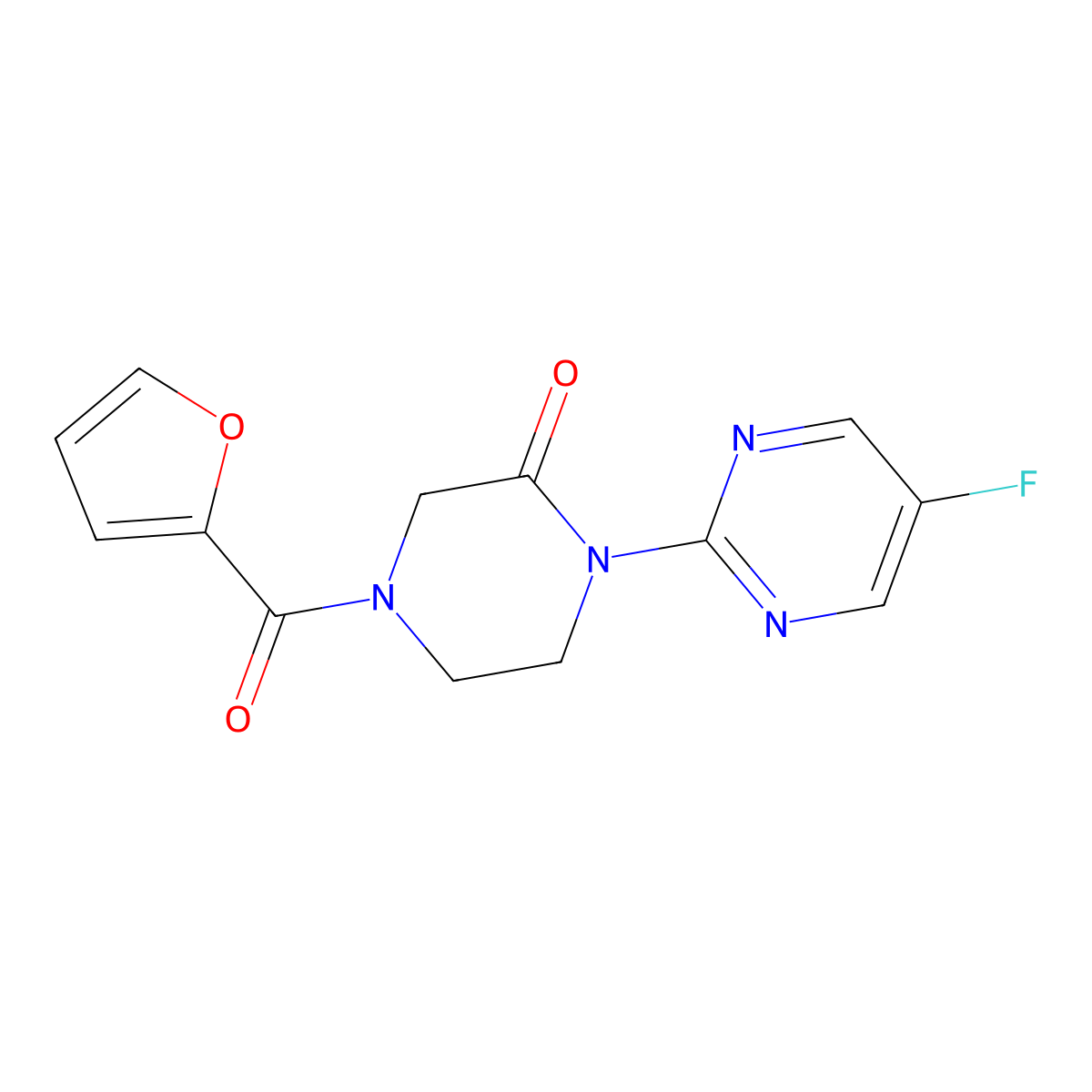 1-(5-Fluoropyrimidin-2-yl)-4-(furan-2-carbonyl)piperazin-2-one molecular structure, CAS 2309307-29-5